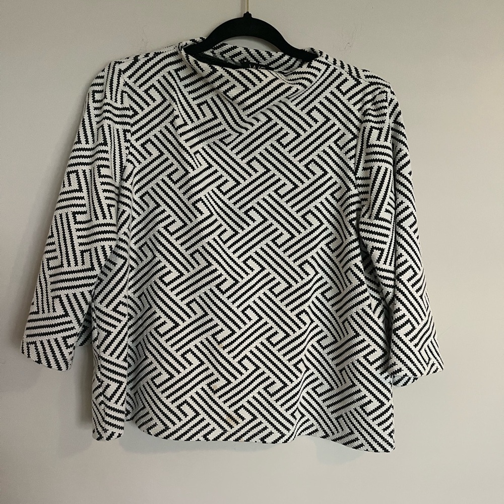 Chic Geometric Black and White Blouse